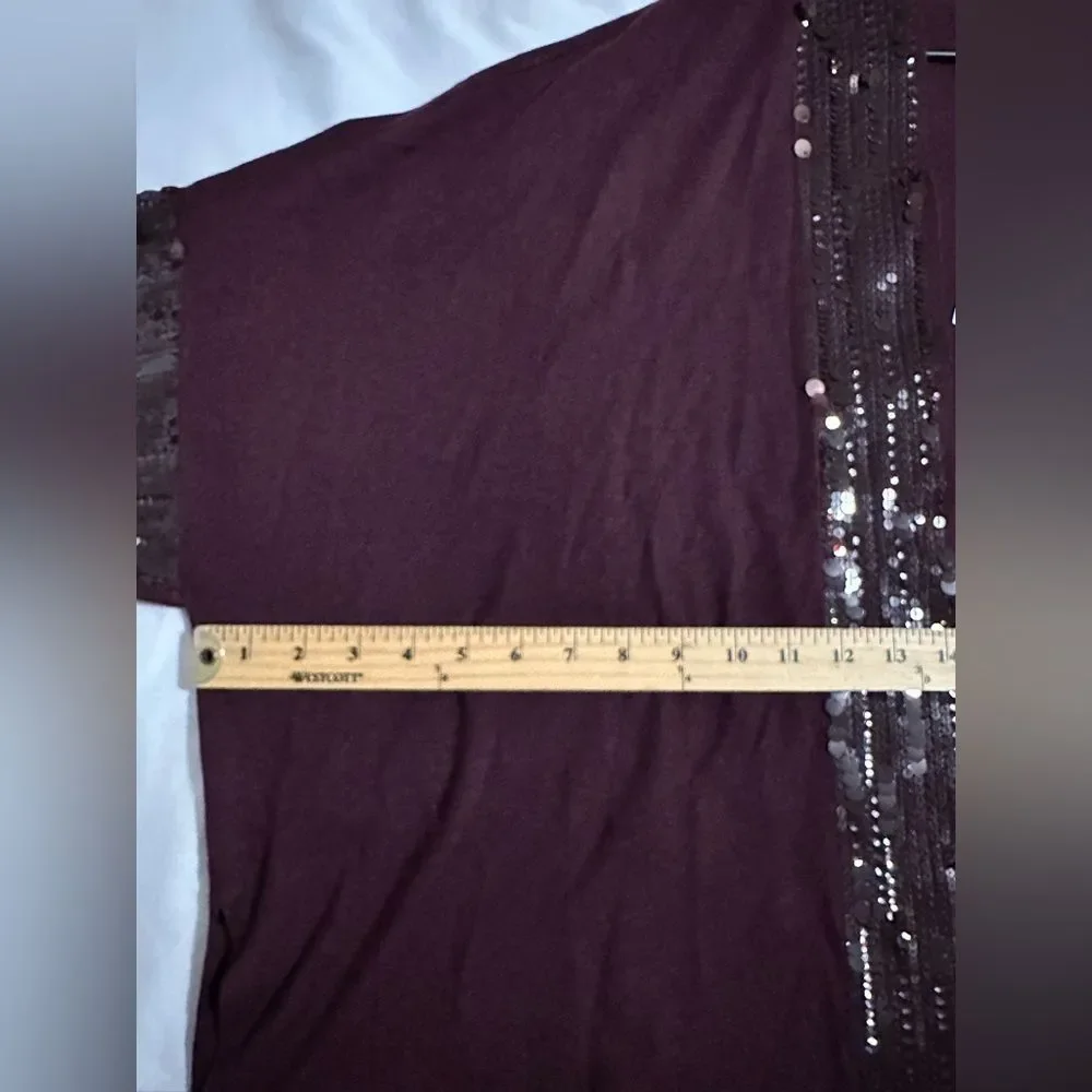 Chico's Sequin Open Front Cardigan S/M Purple‎ Placket Ruana Short Sleeves Bogo